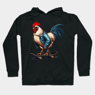 Retro cool rooster skateboarder Hoodie